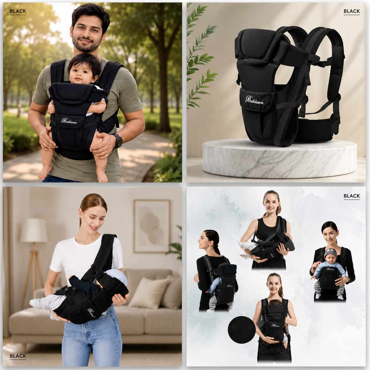 Beth Bear Baby carrier bag 4 in 1,(2-15 kg Capacity) (black)